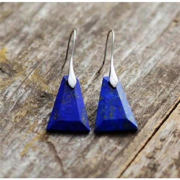 Natural Real Lapis Lazuli Handmade Women Healing Stress Relief Dangle Earrings - Picture 1 of 5